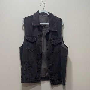 Black Denim Oversized Sleeveless Vest